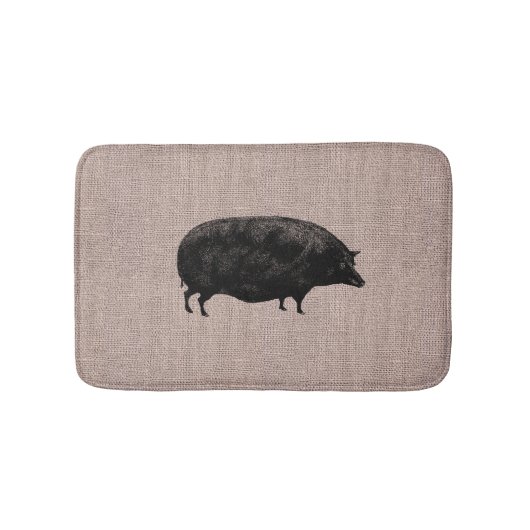 Cute Pig Rustic Faux Burlap Badmat (Voorkant)
