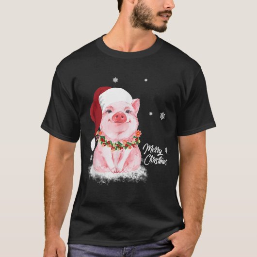 Cute Pig Santa Hat Merry Kerstmis Pig Lover Gifts T-shirt (Voorkant)