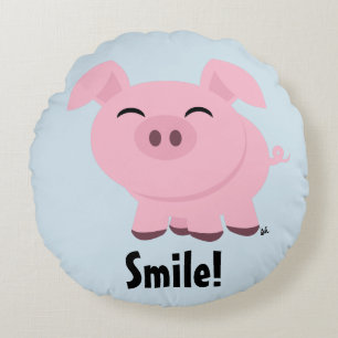 Cute Pig Smile Round Pillow Rond Kussen