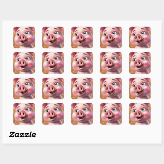 Cute Pig Square Sticker (Vel)