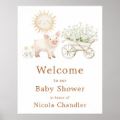 Cute Pig Wheelbarrow Baby Show Baby Shower Welcome Poster (Voorkant)