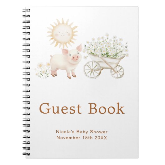Cute Pig Wheelbarrow Baby Shower Guest Book Notitieboek (Voorkant)