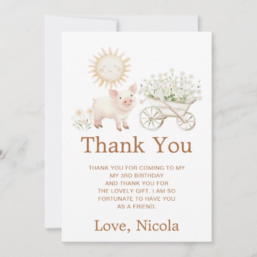 Cute Pig Wheelbarrow Birthday Bedankkaart (Voorkant)