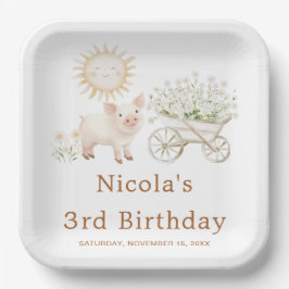 Cute Pig Wheelbarrow Birthday Papieren Bordje