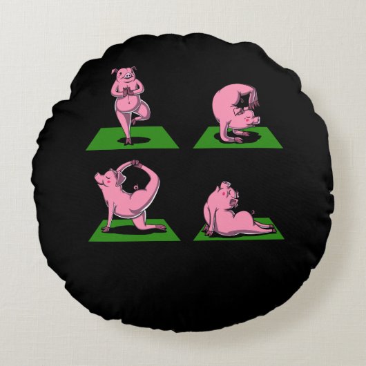 Cute Pig Yoga Poses Funny Farm Animals Rond Kussen (Voorkant)