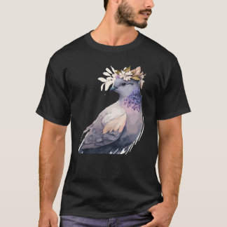 Cute Pigeon Dove Bird Flower Crown Pet Birds  1 T-shirt