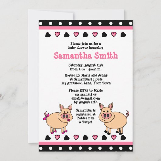 Cute Piggy Baby shower Invitation Kaart (Voorkant)