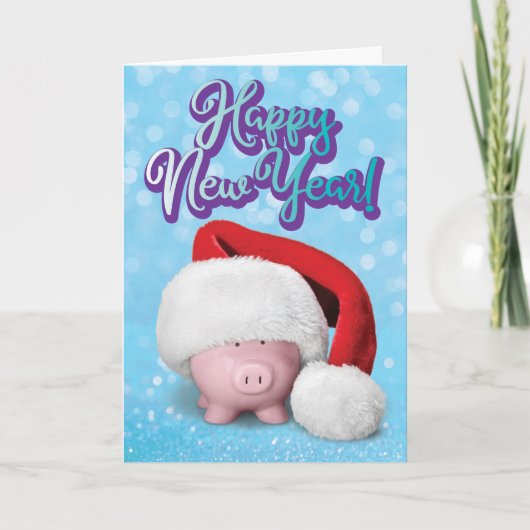 Cute Piggy Bank met Santa Hat New Year Card Kaart (Voorkant)