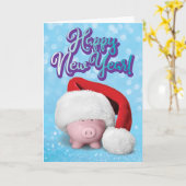 Cute Piggy Bank met Santa Hat New Year Card Kaart (Gele Bloem)
