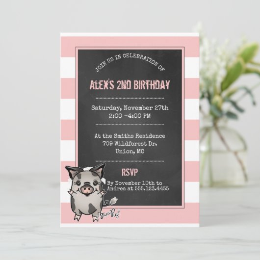 Cute Piggy Birthday Party Invitation Kaart (Staand voorkant)