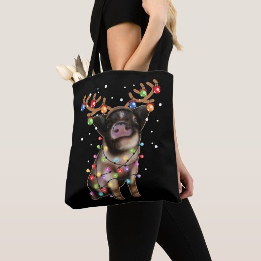 Cute Piggy, Pig Lover Funny Kerstfeestdag Gift Tote Bag (Dichtbij)