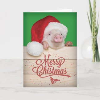 Cute Piggy Pudding Kerstmis in Santa Hat Feestdagen Kaart