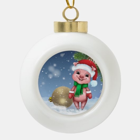 Cute Piggy Santa Keramische Bal Ornament (Voorkant)