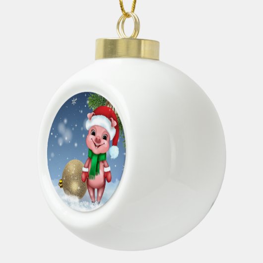 Cute Piggy Santa Keramische Bal Ornament (Rechts)