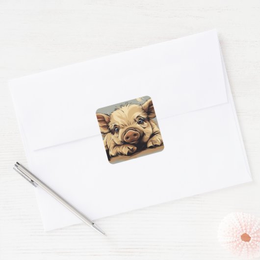 Cute piggy vierkante sticker (Envelop)