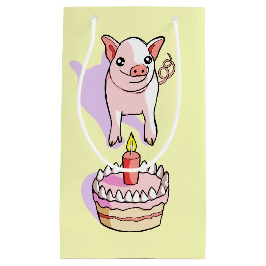 Cute Piglet Birthday Cake Draft Gift Bag Klein Cadeauzakje (Voorkant)