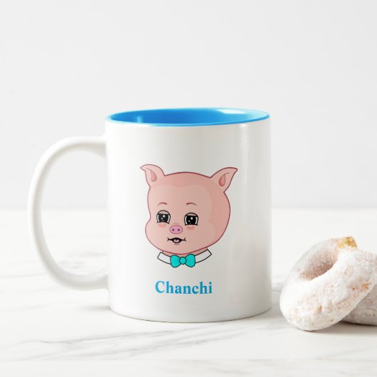 Cute Piglet Cartoon & Calligrafie Tweekleurige Koffiemok (Met donut)