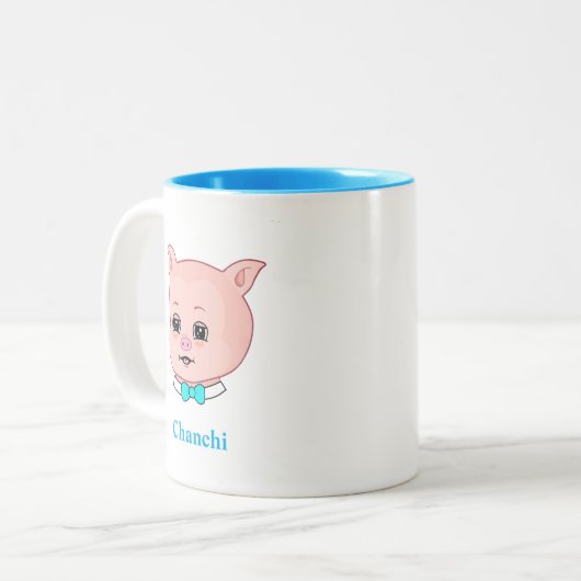 Cute Piglet Cartoon & Calligrafie Tweekleurige Koffiemok (Voorkant links)