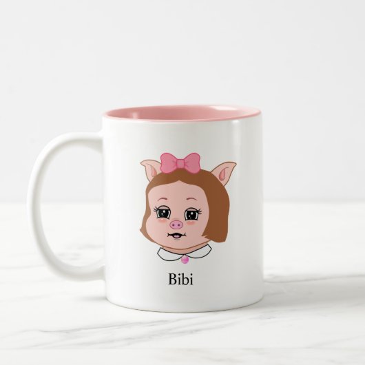 Cute Piglet Cartoon & Calligraphy Tweekleurige Koffiemok (Links)