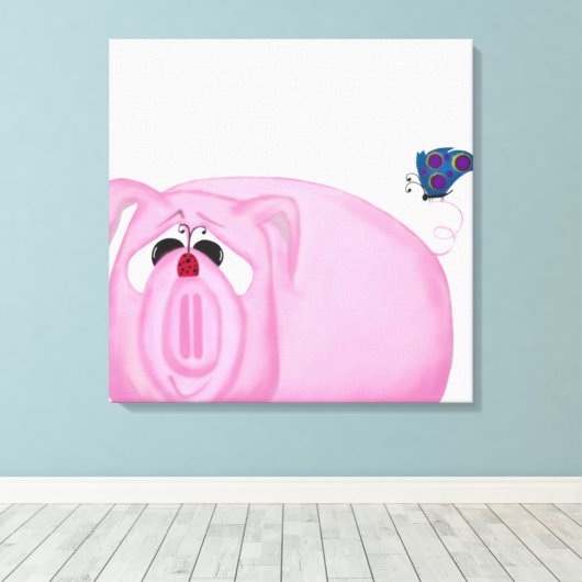 Cute Piglet Chumley and Beauful Friends Canvas Afdruk (Insitu (Houten vloer))