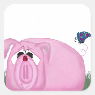 Cute Piglet Chumley and Beauful Friends Vierkante Sticker
