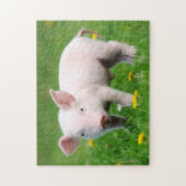 Cute Piglet en Dandelion Flowers Legpuzzel (Verticaal)