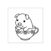 Cute Piglet Pig in een Teacup Rubberstempel (Afrduk)