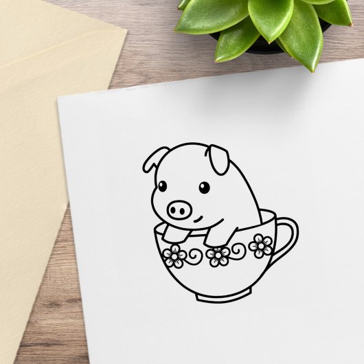 Cute Piglet Pig in een Teacup Rubberstempel