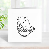 Cute Piglet Pig in een Teacup Rubberstempel
