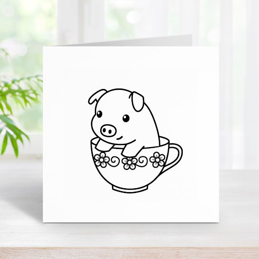 Cute Piglet Pig in een Teacup Rubberstempel