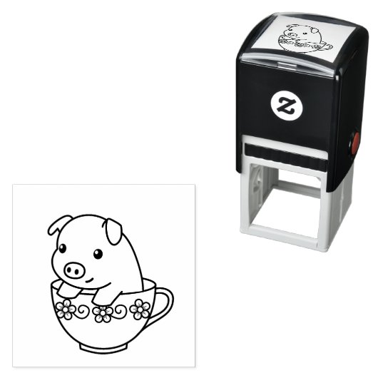 Cute Piglet Pig in een Teacup Zelfinktende Stempel (In situ)