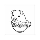 Cute Piglet Pig in een Teacup Zelfinktende Stempel (Design)