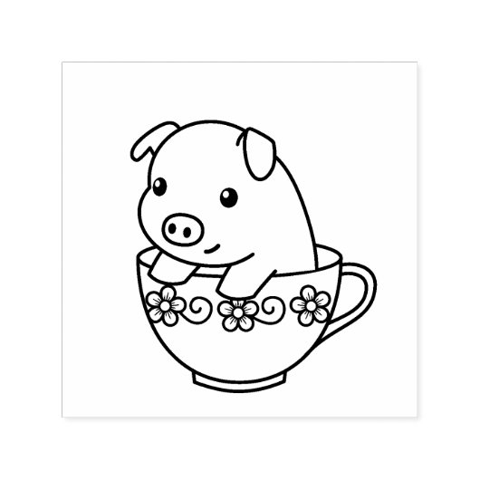 Cute Piglet Pig in een Teacup Zelfinktende Stempel (Design)