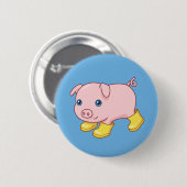 Cute Piglet Pig in Yellow Rubber Boots Blue Ronde Button 5,7 Cm (Voorkant /achterkant)