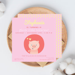 Cute Piglet Pink Girls Birthday Party Invitation Kaart