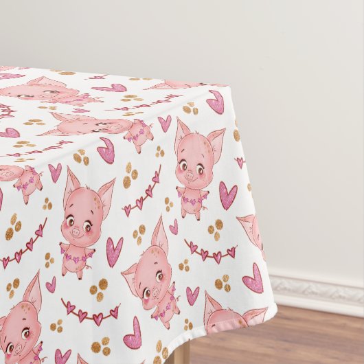 Cute PigPattern met glitter Hearts Tafelkleed (Voorbeeld)