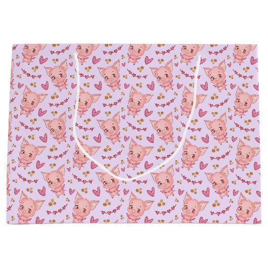 Cute Pigs and Hearts Gift Bag Groot Cadeauzakje (Voorkant)