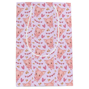 Cute Pigs and Hearts Gift Bag Medium Cadeauzakje