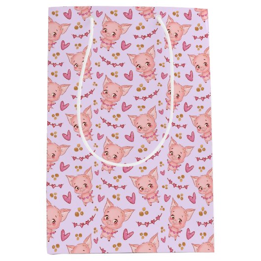 Cute Pigs and Hearts Gift Bag Medium Cadeauzakje (Voorkant)