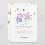 Cute Pigs Couple Elegant and Romantic Wedding Kaart<br><div class="desc">Twee roze trouwuitnodigingen voor varkens</div>