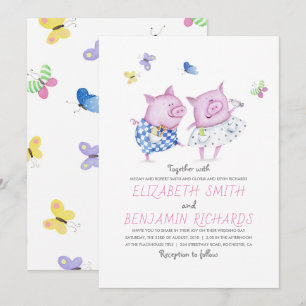 Cute Pigs Couple Elegant and Romantic Wedding Kaart