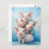 Cute Pigs Sending Happiness Briefkaart (Voorkant / Achterkant)