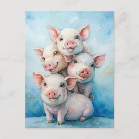 Cute Pigs Sending Happiness Briefkaart (Voorkant)