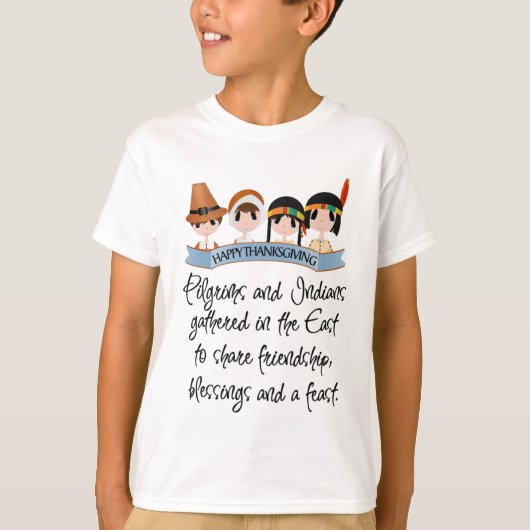 Cute Pilgrim Indiand poen Thanksgiving T-shirt (Voorkant)