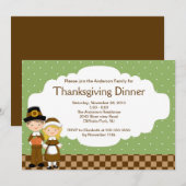 Cute Pilgrim Thanksgiving Dinner Party Uitnodiging (Voorkant / Achterkant)