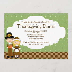 Cute Pilgrim Thanksgiving Dinner Party Uitnodiging