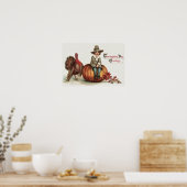 Cute Pilgrim Turkey Pumpkin Fall Leaves Poster (Keuken)