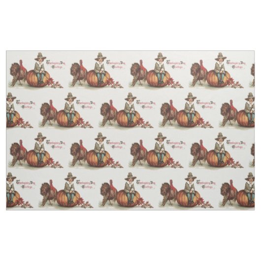 Cute Pilgrim Turkey Pumpkin Fall Leaves Stof (Yard (91,4 cm))