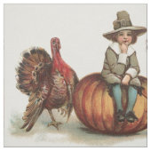 Cute Pilgrim Turkey Pumpkin Fall Leaves Stof (Swatch)