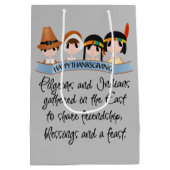 Cute Pilgrims en Indians Thanksgiving party Medium Cadeauzakje (Achterkant)